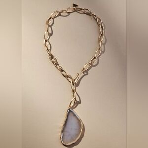 Anthropologie Gold Chain Necklace with Agate Pendant